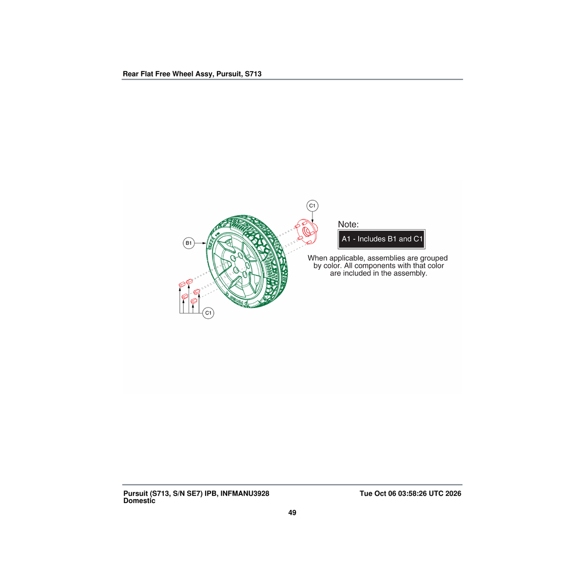 Pride Mobility WHLASMB2006 hub wheel assembly rear tapered b-1203-009 parts diagram