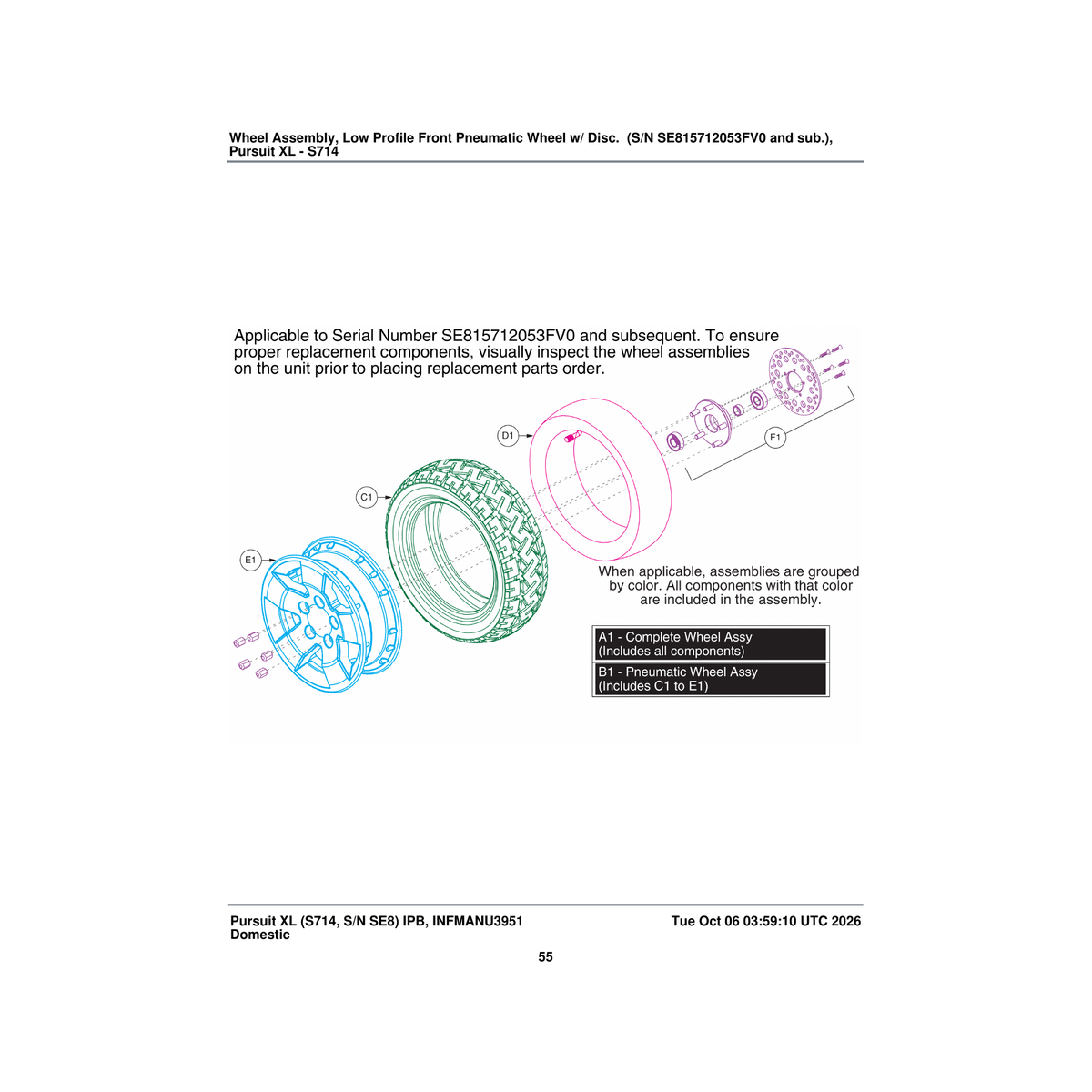 Pride Mobility WHLASMB2189 hub wheel assembly front with brake disc pneumatic victory 140 c-1203-031 parts diagram