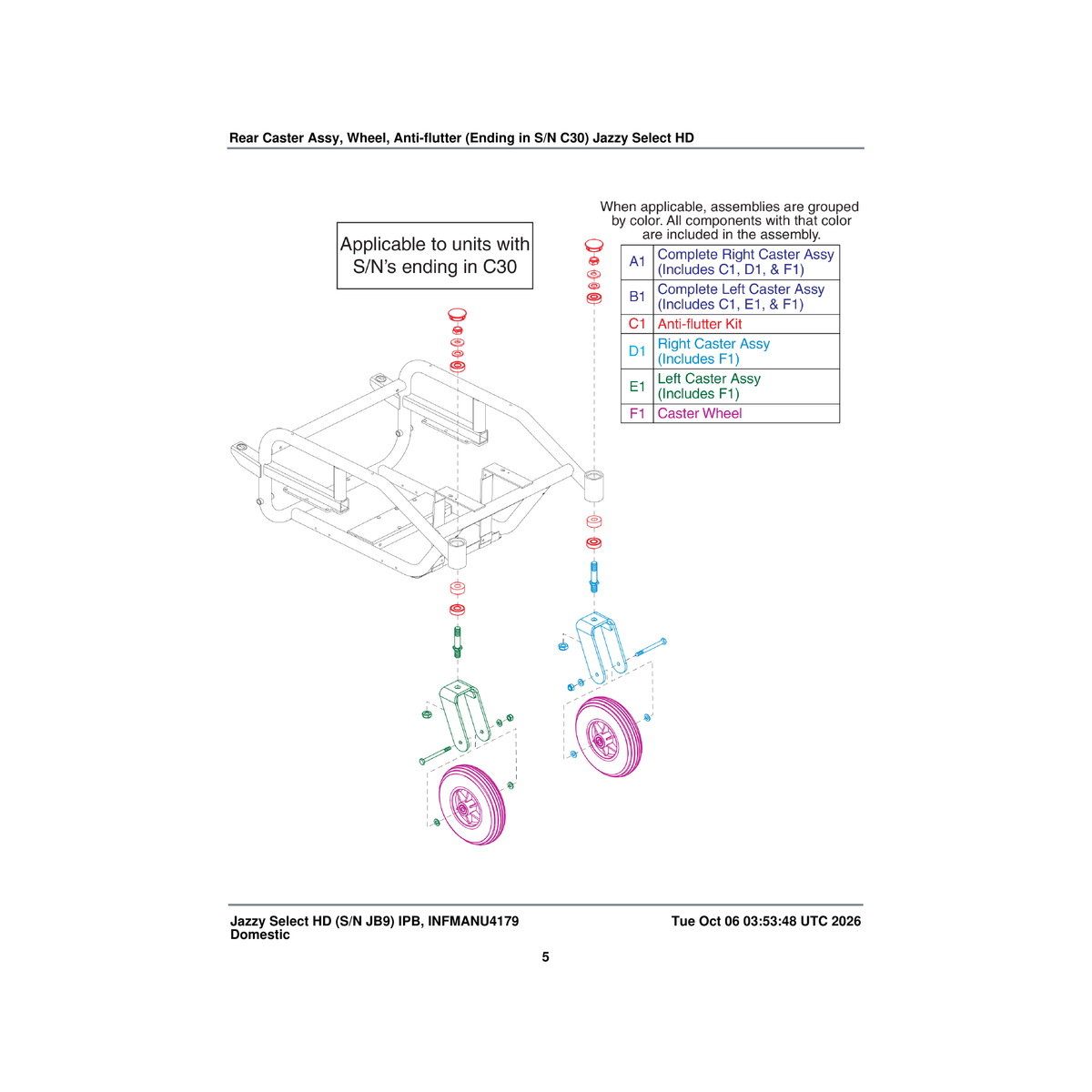 Pride Mobility WHLASMB2254 caster wheel assembly black rim/black tire 200 x 50 w608zz parts diagram