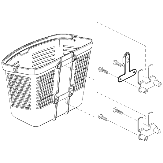 Pride Mobility Front Basket Assembly, Black Plastic part number ACCASMB2333, parts drawing