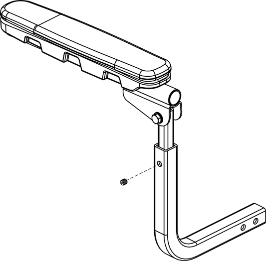Pride Mobility CRS Seat Armrest Assembly, Left part number ARM145483, parts drawing