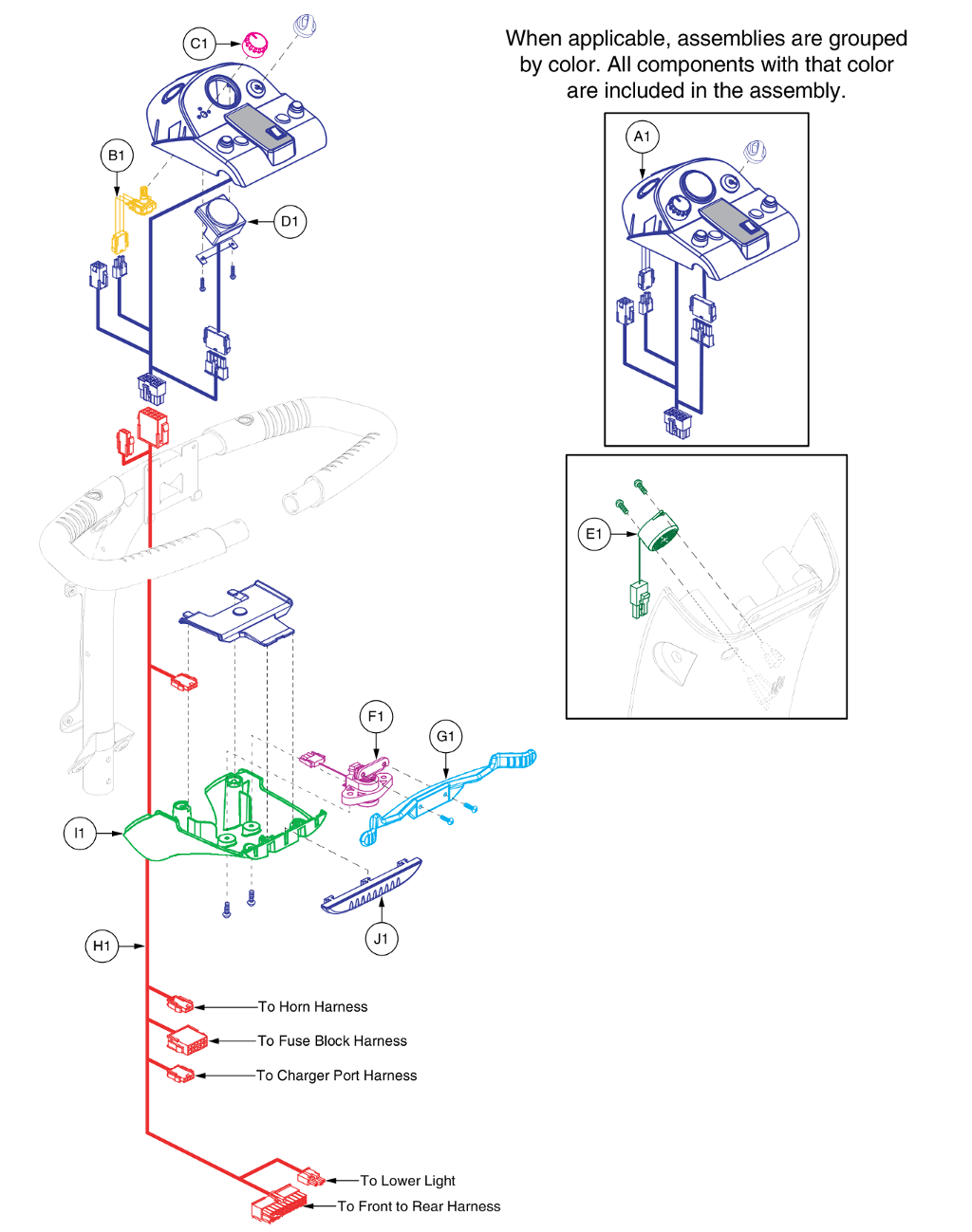 Pride IPB parts diagram showing Rubber Tiller Bumper Plug, Black, part number DWR9966C035