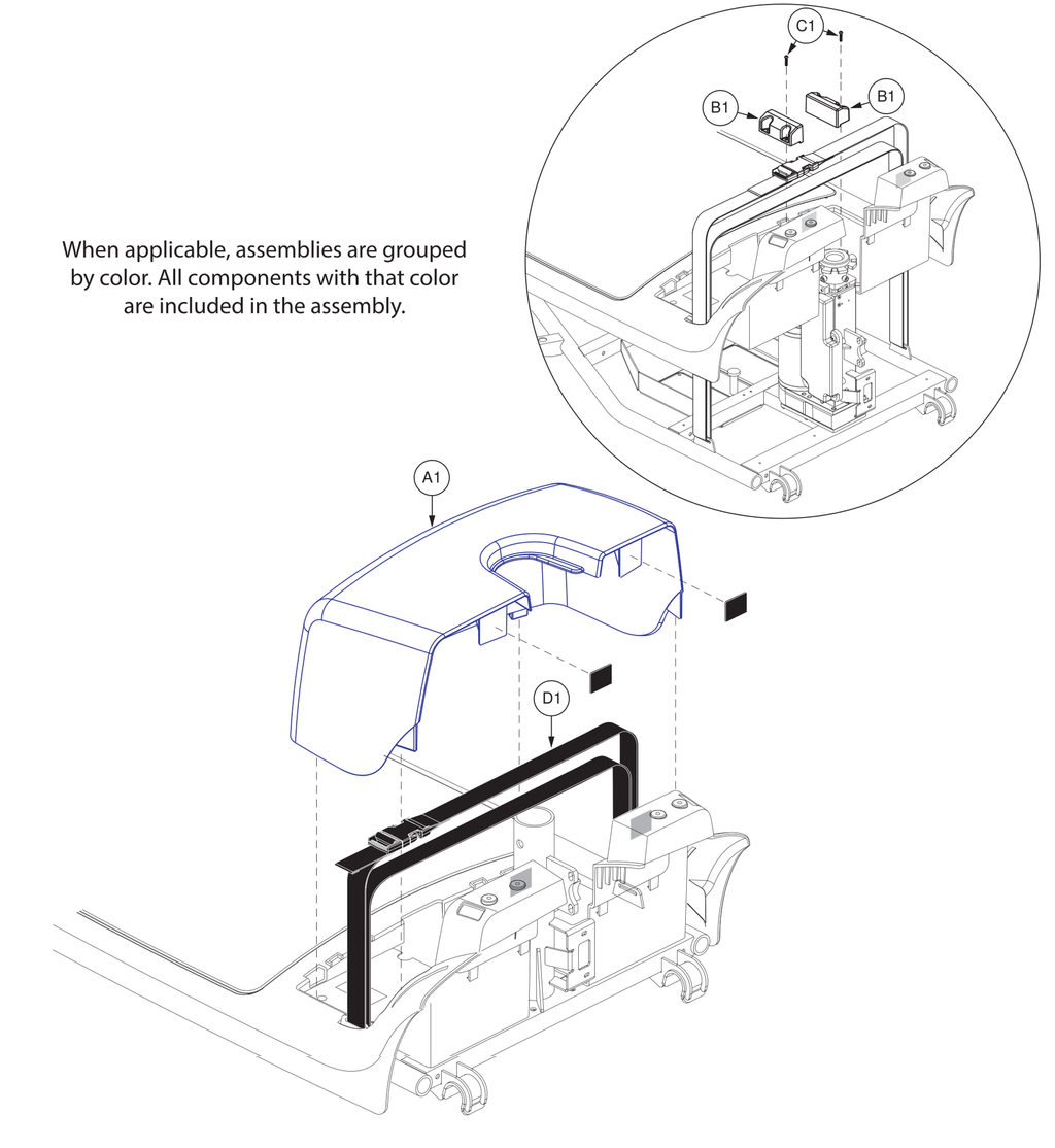 Pride IPB parts diagram showing Battery Strap, Black, 100 in, part number DWR9966D034
