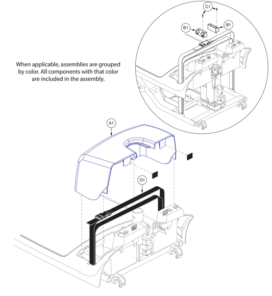 Pride IPB parts diagram showing Battery Strap, Black, 100 in, part number DWR9966D034