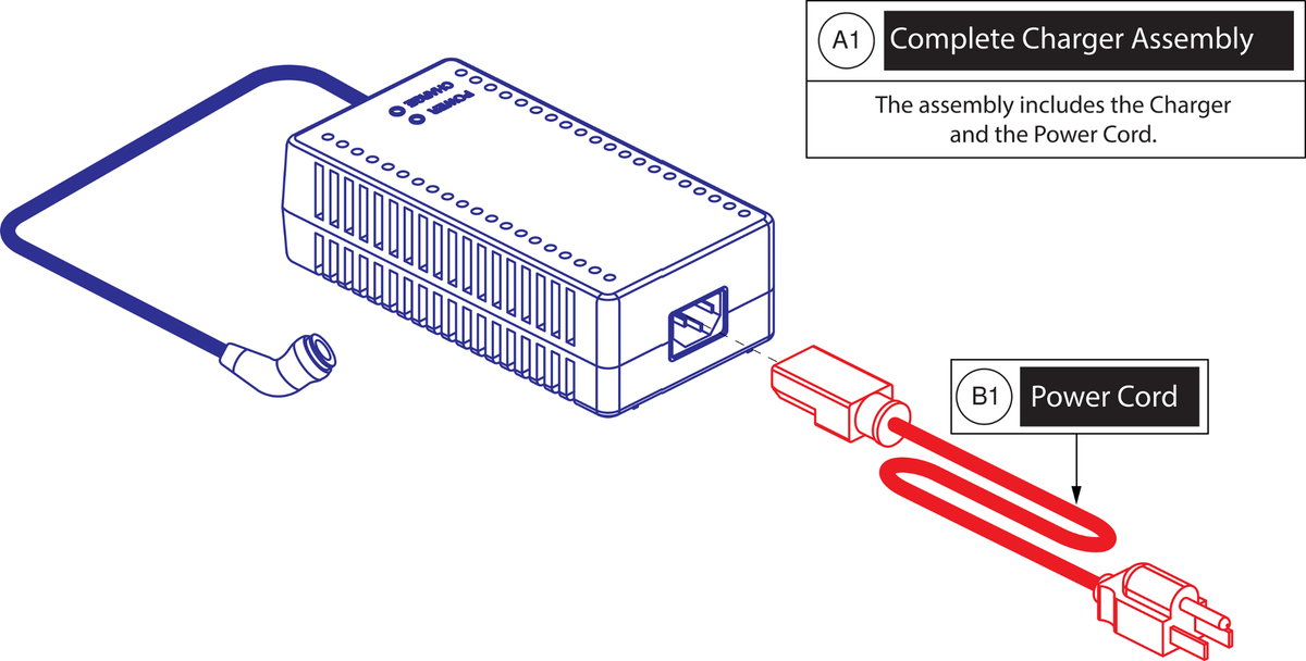 Pride IPB parts diagram showing Off-Board Magnetic Battery Charger 3.5A with USA Power Cord, part number ELE2301737