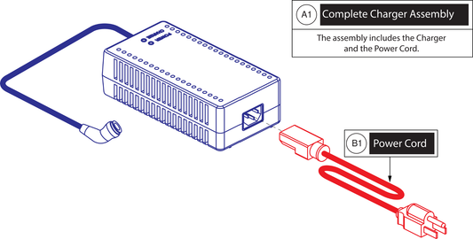 Pride IPB parts diagram showing Off-Board Magnetic Battery Charger 3.5A with USA Power Cord, part number ELE2301737