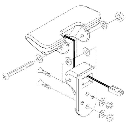 Pride Mobility Lower LED Headlight Assembly with Mounting Hardware part number ELEASMB5676, parts drawing