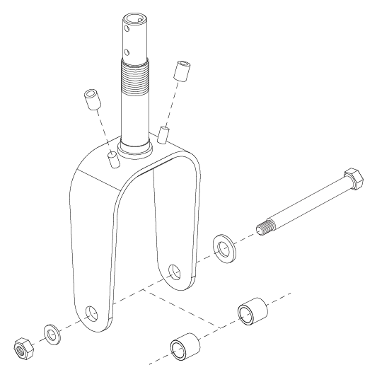 Pride Mobility Front Fork Assembly, 3-Wheel part number FRMASMB11399, parts drawing