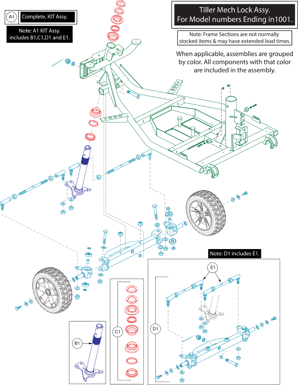 Pride IPB parts diagram showing 10 Inch Front Frame Kit, 4-Wheel, Dynamic, VA Victory Phase 2, part number KIT2004890