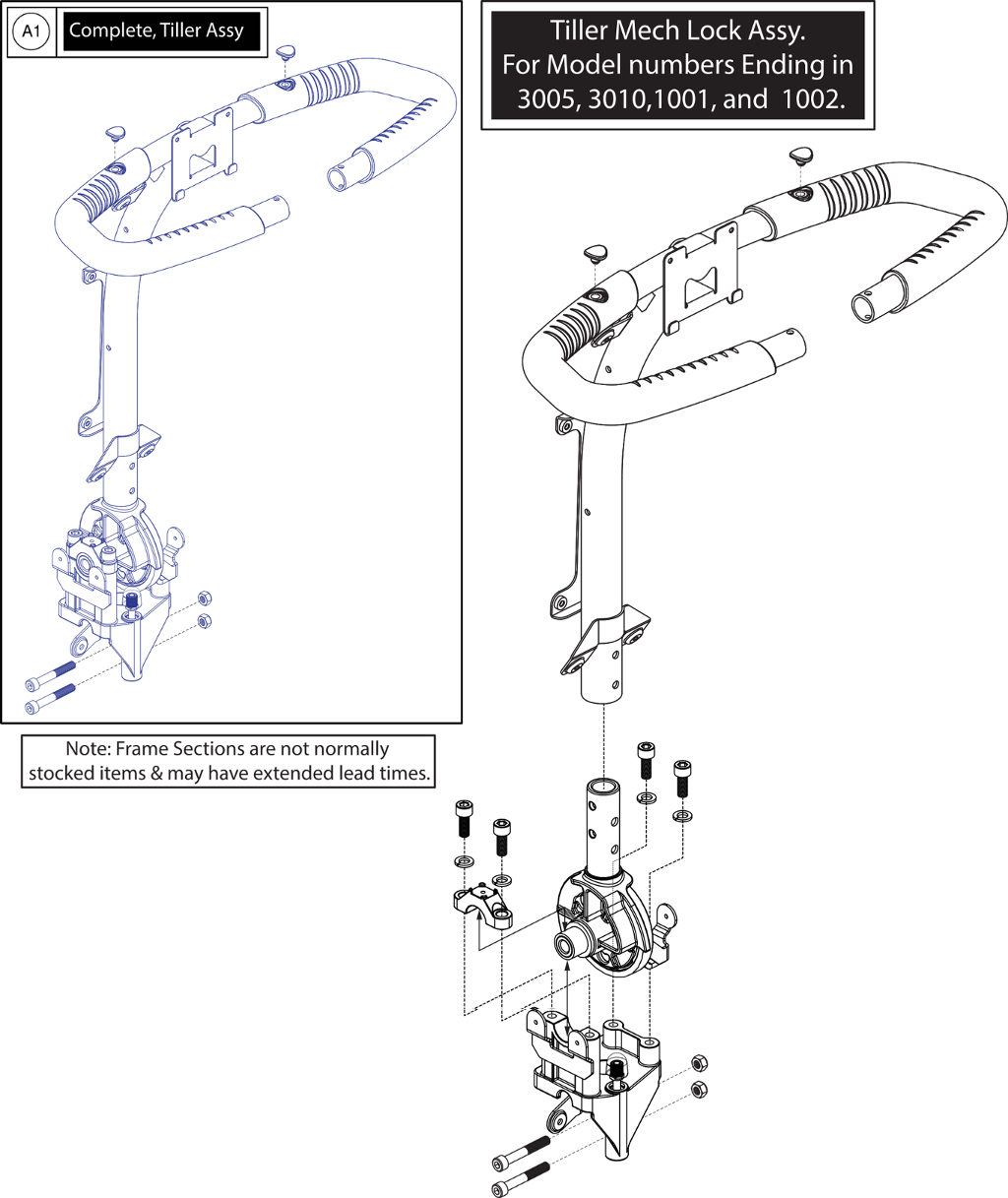 Pride IPB parts diagram showing Delta Tiller Assembly with Tilt Lever, VA Victory 9-10, part number MEC1909716