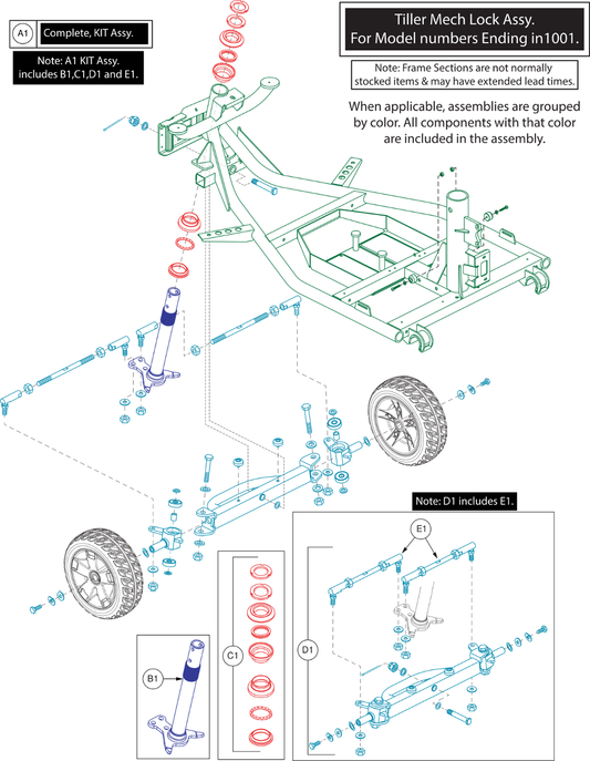 Pride IPB parts diagram showing Steering Stem Frame Assembly, 4-Wheel, VA Victory, part number MEC1909718