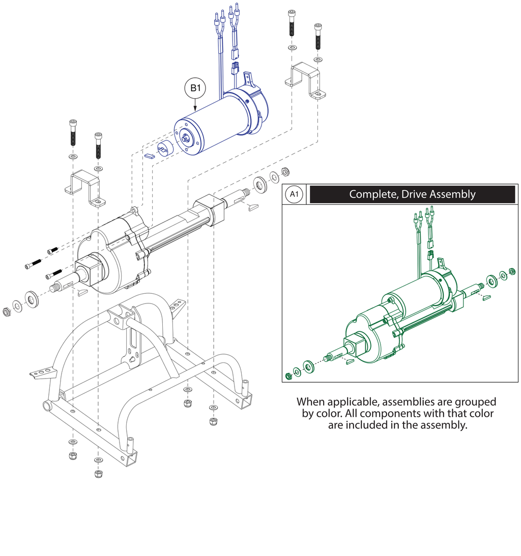 Pride IPB parts diagram showing Linix Main Transaxle, Motor and Brake Assembly, 6 km/h, part number MOT156901