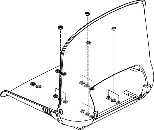 Pride Mobility Molded Plastic Seat Back/Seat Base Assembly, 17 in x 17 in part number PLSASMB2053, parts drawing