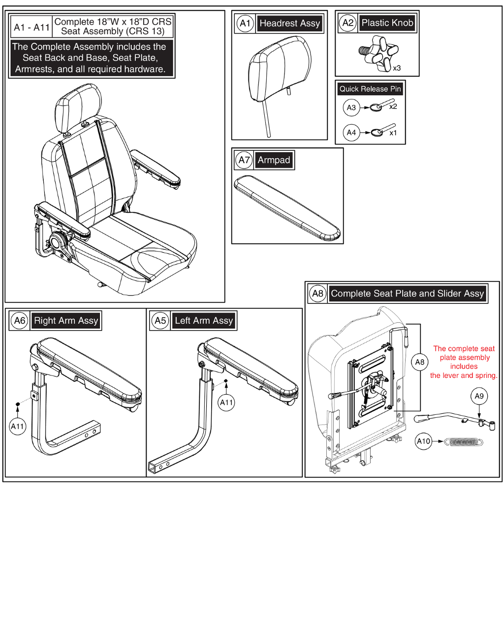 Pride IPB parts diagram showing CRS 13 Headrest Assembly, part number SET147130