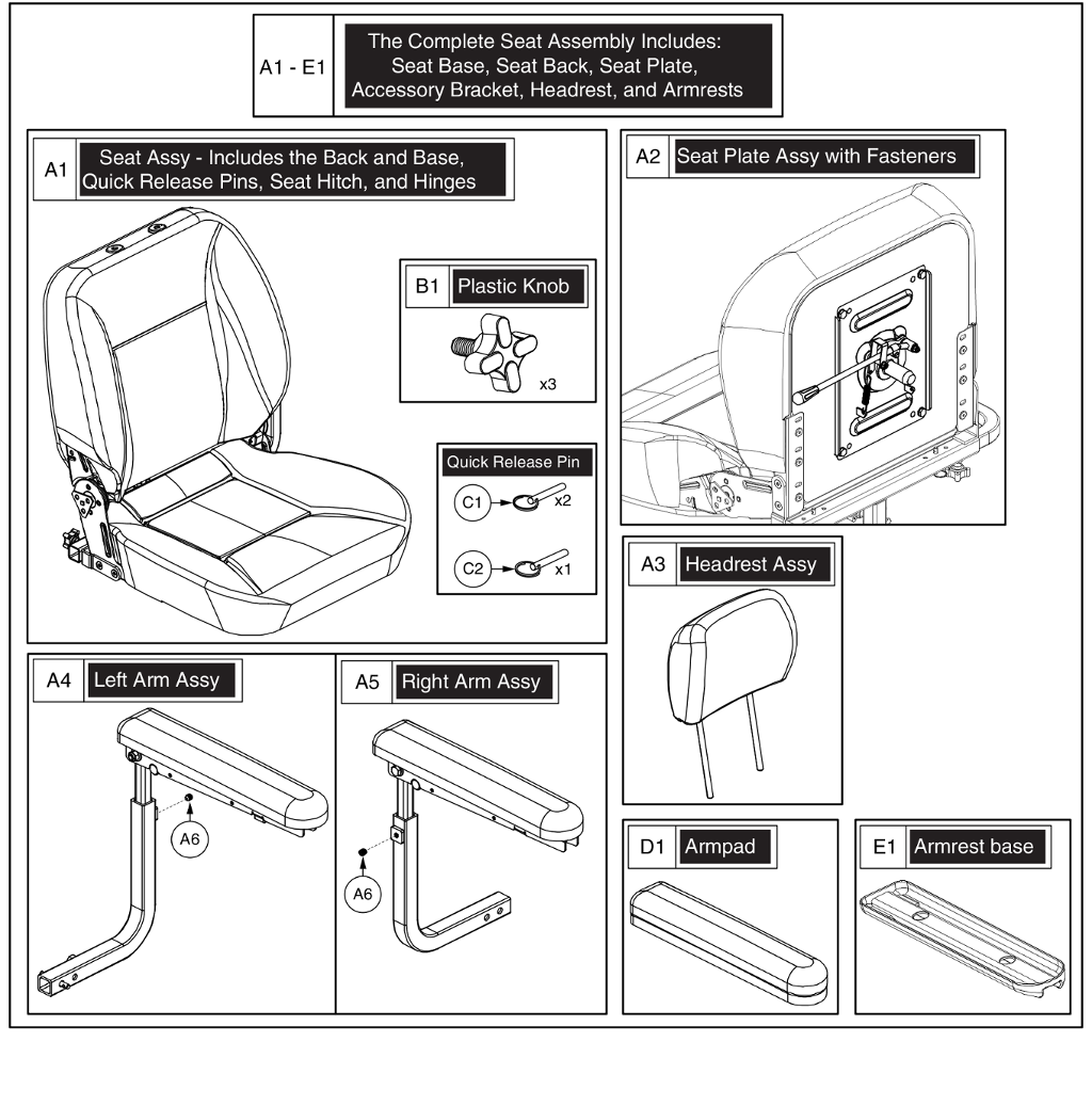 Pride IPB parts diagram showing CRS 22 High-Back Seat with Headrest, Seat Frame and Arms, 22 in x 18 in, part number SET15162