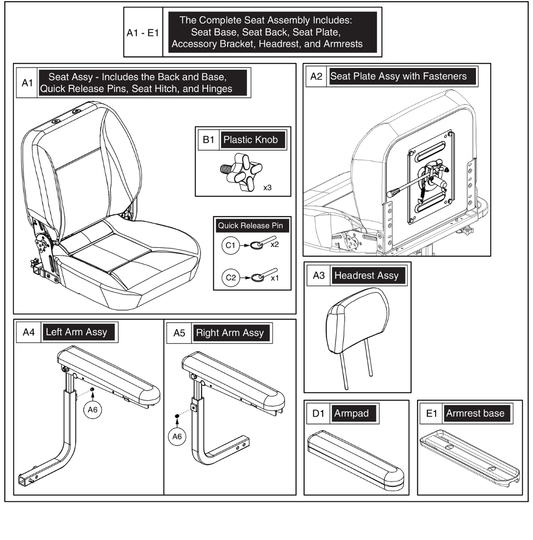 Pride IPB parts diagram showing CRS 22 High-Back Seat with Headrest, Seat Frame and Arms, 22 in x 18 in, part number SET15162