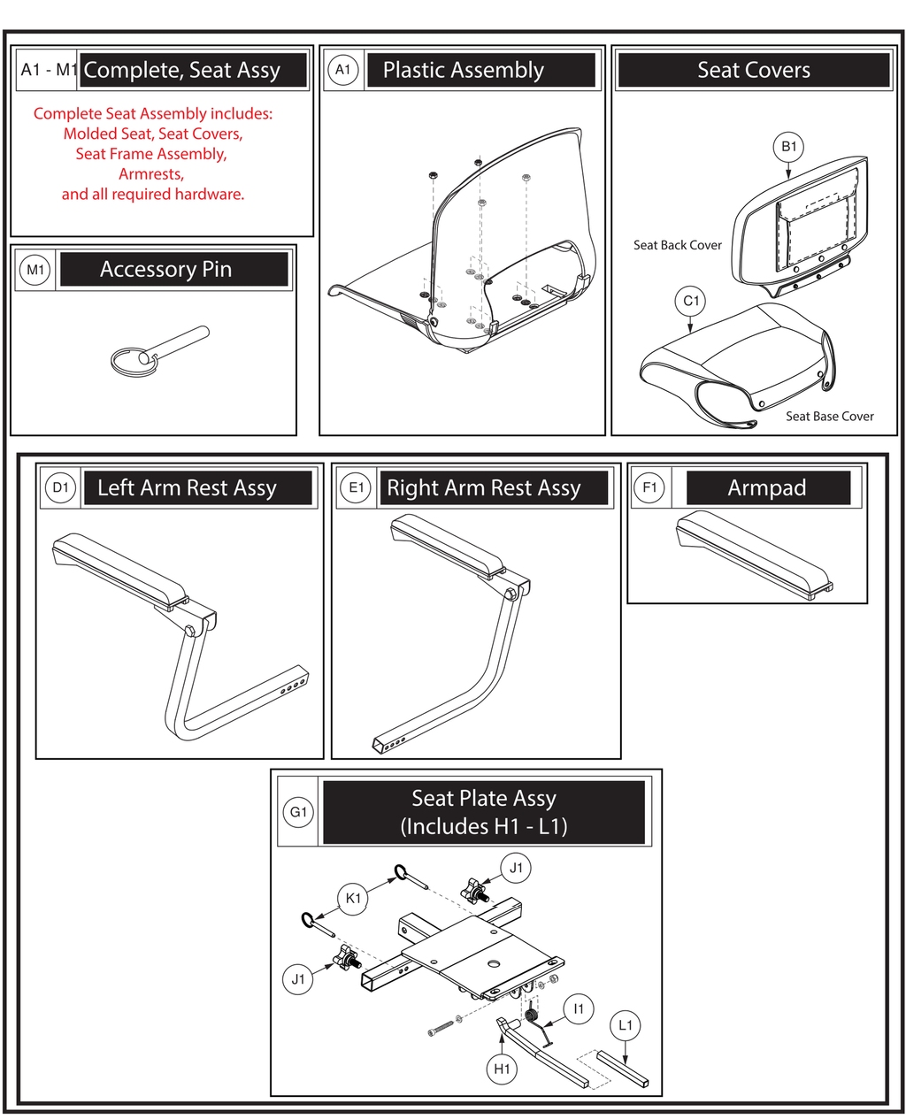 Pride IPB parts diagram showing Seat Back Cover, Black Vinyl, 17 in, with Foam, part number SETBACK2547