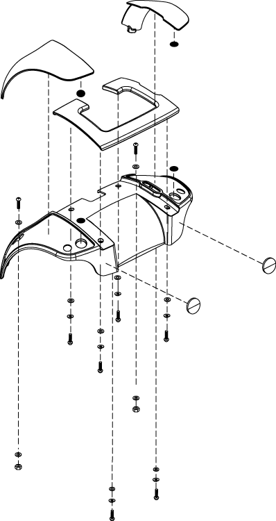 Pride Mobility Rear Body Shroud Assembly, Black, Red Inserts part number SHDASMB4676, parts drawing