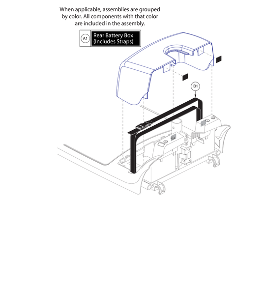 Pride IPB parts diagram showing Battery Box Shroud Assembly, Black, part number SHDASMB5252