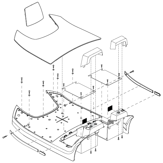 Pride Mobility Front Body Shroud Assembly, Viper Blue, 3-Wheel part number SHDASMB5262, parts drawing