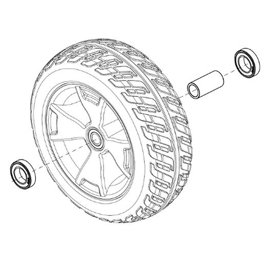 Pride Mobility Front Wheel Assembly, Black Tire, Silver Rim, 10.4 in, 3-Wheel Heavy Duty part number WHLASMB1781