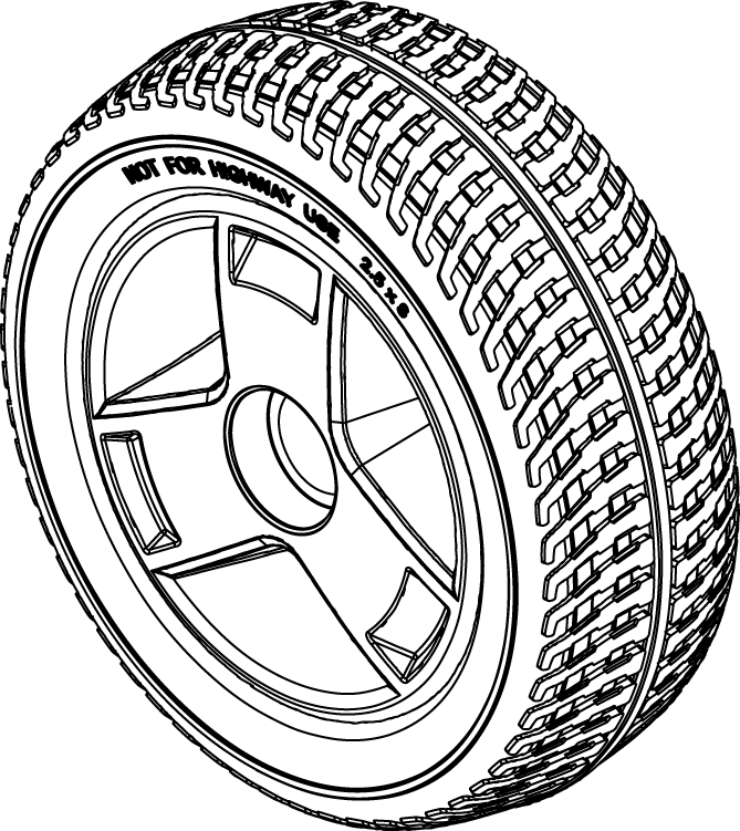 Pride Mobility PU Foam Tri-Spoke Rear Wheel Assembly, 2.5 x 8 in, Silver Rim, Black Tire part number WHLASMB1864, parts drawi