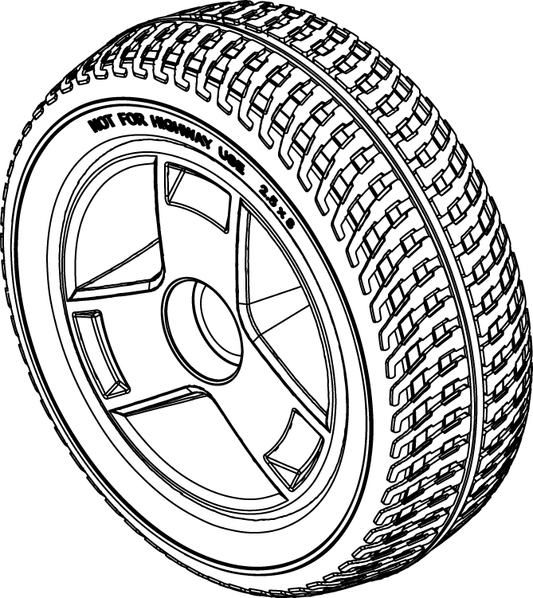Pride Mobility PU Foam Tri-Spoke Rear Wheel Assembly, 2.5 x 8 in, Silver Rim, Black Tire part number WHLASMB1864, parts drawi