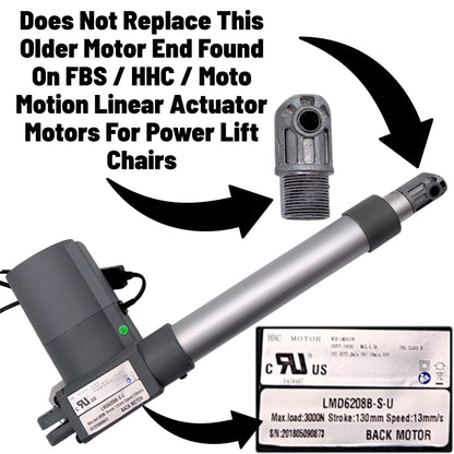 shows a closeup of a front motor end / Clevis often found on older actuators made by HHC, FBS, and Moto Motion