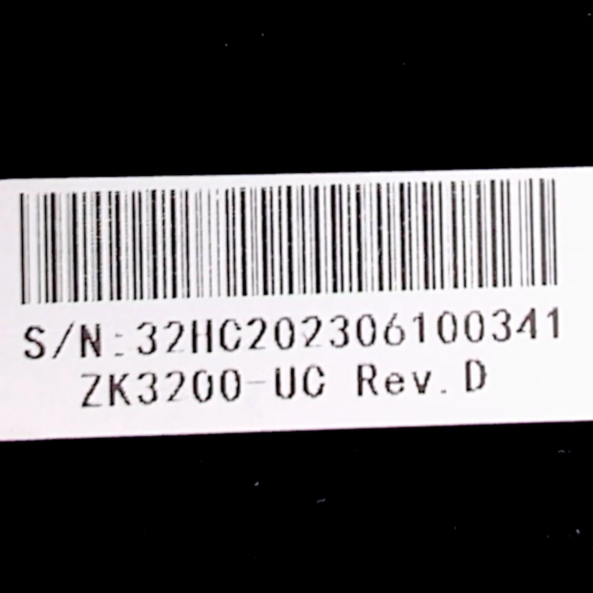 Product Label from the original remote. Shows part number: ZK3200-UC.
