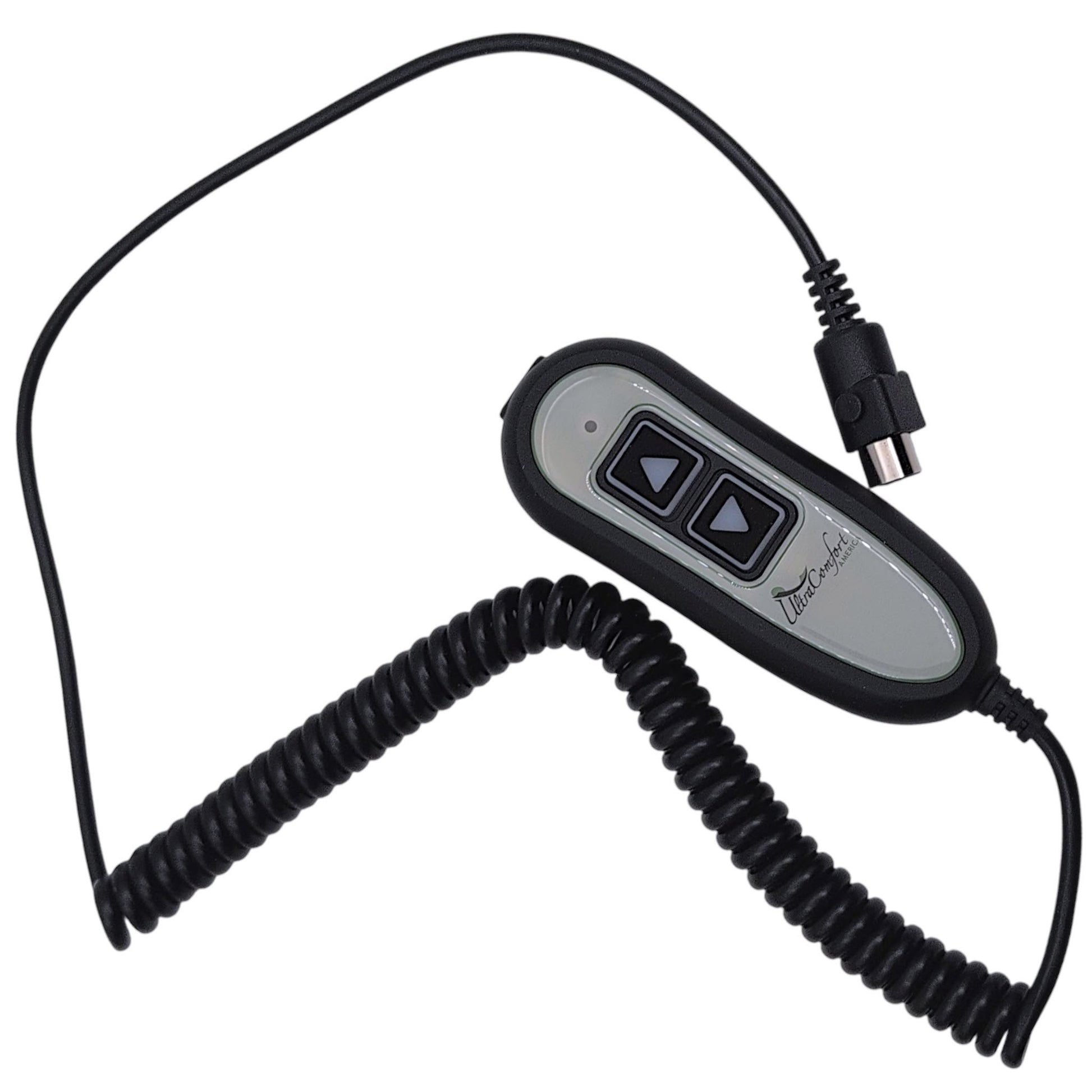 2-button remote hand control with the cable unwound to show its 34" Length