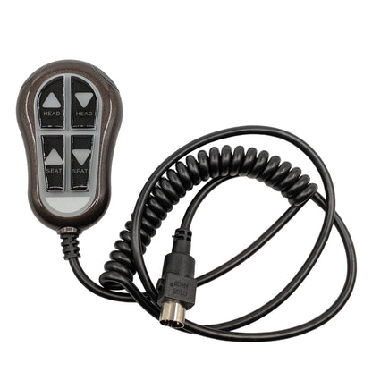 remote with coiled cable and 5-pin connector in view