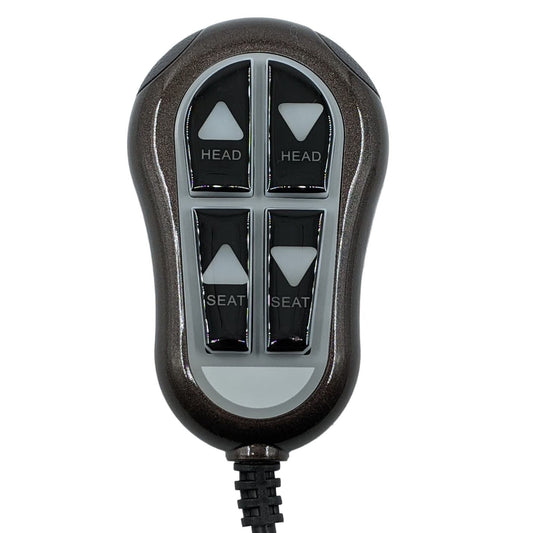 ultra-comfort ZK1300-HC, 4-button, 5-pin-remote hand control wand. two up/down buttons are labeled "Head" and two up/down buttons are labeled "Seat".