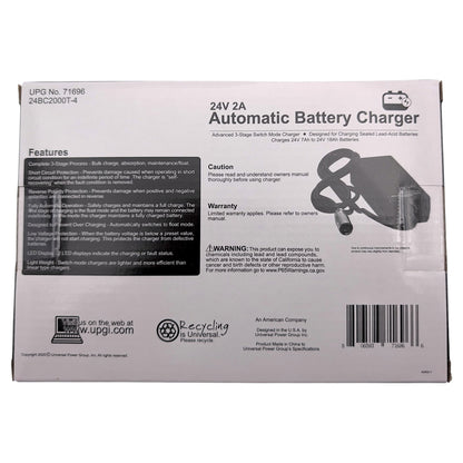 UPG 24V 2.0A Scooter/Wheelchair Battery Charger with 3-Pin XLR Connector 24BC2000T-4 / 71696 / S31055