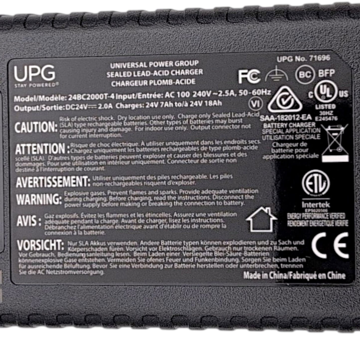 UPG 24V 2.0A Scooter/Wheelchair Battery Charger with 3-Pin XLR Connector 24BC2000T-4 / 71696 / S31055