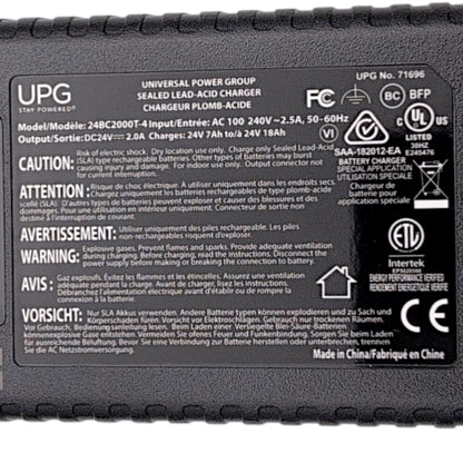 UPG 24V 2.0A Scooter/Wheelchair Battery Charger with 3-Pin XLR Connector 24BC2000T-4 / 71696 / S31055