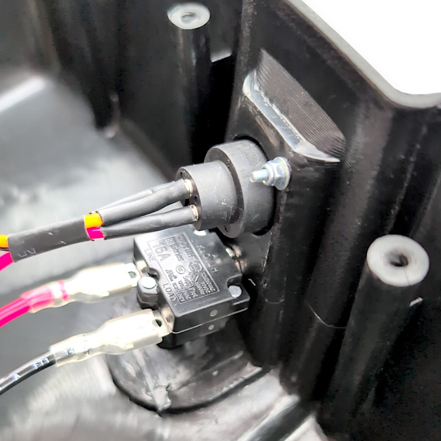 inside view of XLR port and circuit breaker