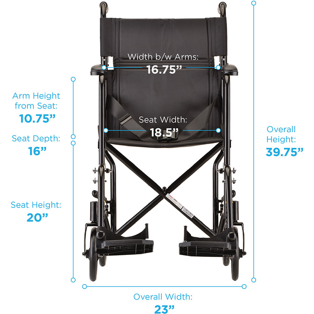 Transport Chair - 19" with Swing Away Footrests Black - 319BK