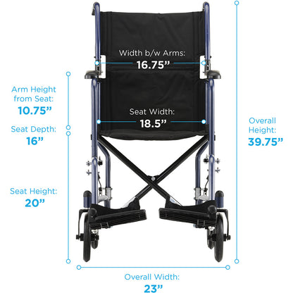 Transport Chair - 19" with Swing Away Footrests Blue - 319B
