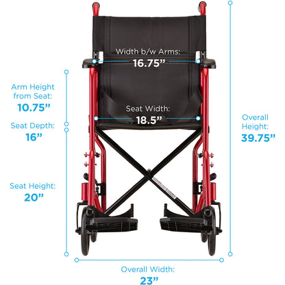 Transport Chair - 19" with Swing Away Footrests Red - 319R