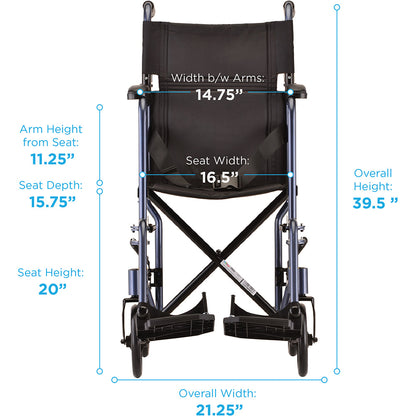 Transport Chair - 17" with Swing Away Footrests Blue - 327B