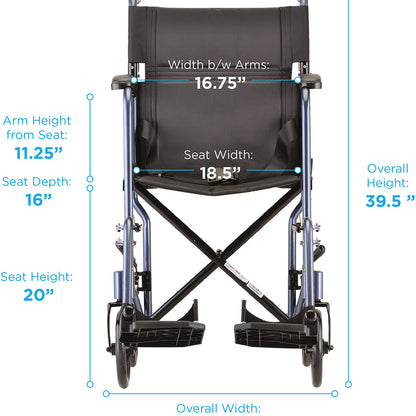 Lightweight Transport Chair - 19" with Swing Away Footrest Blue 329B