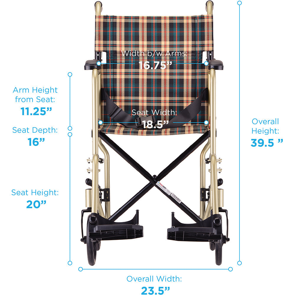 Nova Medical - Lightweight Transport Chair - 19" with Swing Away Footrest Champagne 329CP
