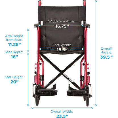 Lightweight Transport Chair - 19" with Swing Away Footrest Red 329R