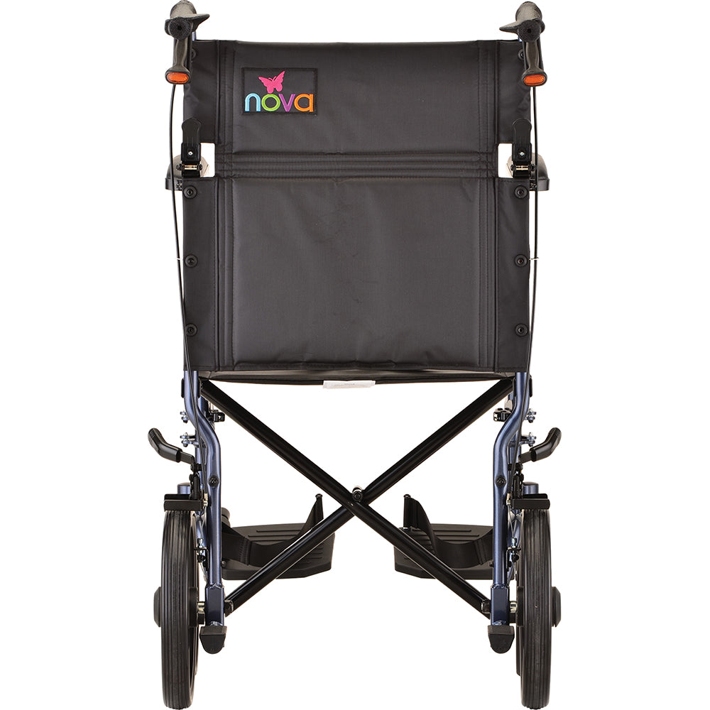 Nova Medical - Heavy Duty Transport Chair with 12" Wheels, Hand Brakes, Removable Arms - 22" Extra Wide with Swing Away Blue 332B