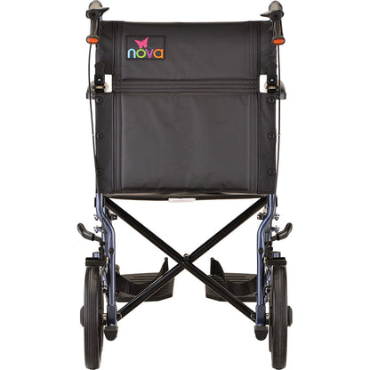 Nova Medical - Heavy Duty Transport Chair with 12" Wheels, Hand Brakes, Removable Arms - 22" Extra Wide with Swing Away Blue 332B