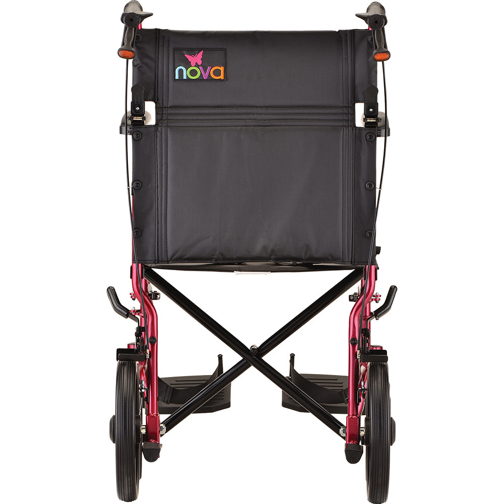 Heavy Duty Transport Chair with 12" Wheels, Hand Brakes, Removable Arms - 22" Extra Wide with Swing Away Red 332R