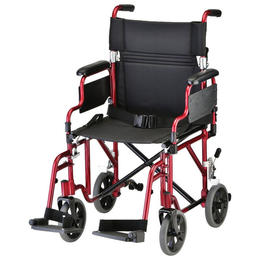 Nova Medical - Lightweight Transport Chair with Removable Desk Arms - 19" with Swing Away Footrests Red 349R