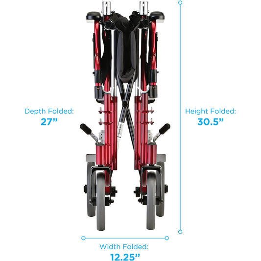 Nova Medical - Lightweight Transport Chair with Removable Desk Arms - 19" with Swing Away Footrests Red 349R