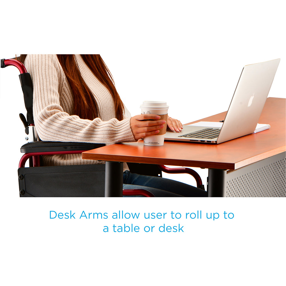 Nova Medical - Lightweight Transport Chair with Removable Desk Arms - 19" with Swing Away Footrests Red 349R