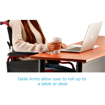 Nova Medical - Lightweight Transport Chair with Removable Desk Arms - 19" with Swing Away Footrests Red 349R